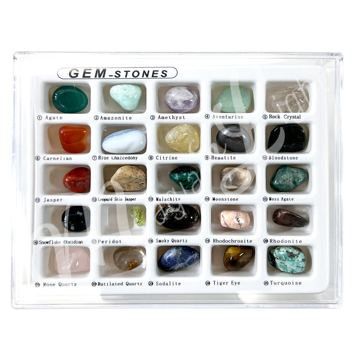 Tumbled Stones Mixed in Acrylic Box (25 Pcs) 0.5-0.75"