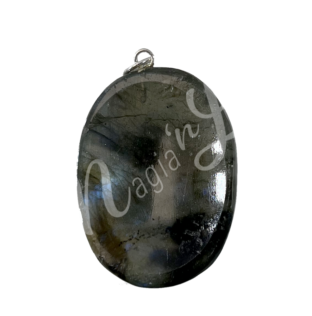 Pendant Worry Stone Labradorite w Flower of Life