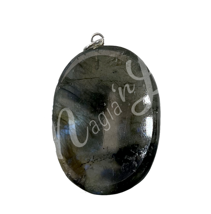 Pendant Worry Stone Labradorite w Flower of Life