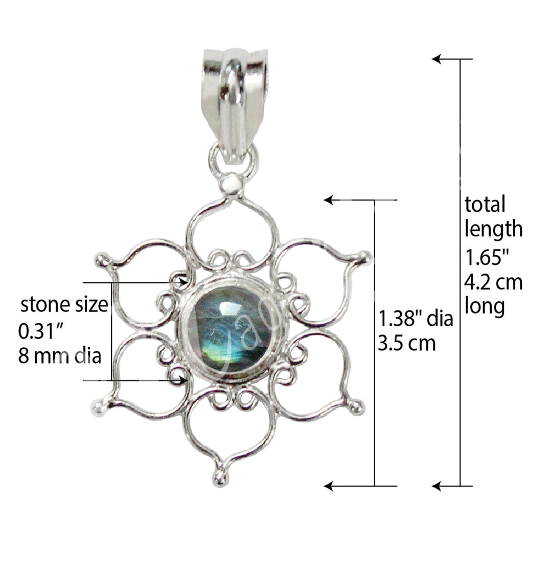 Sterling Silver Pendant Lotus Labradorite 1.6″