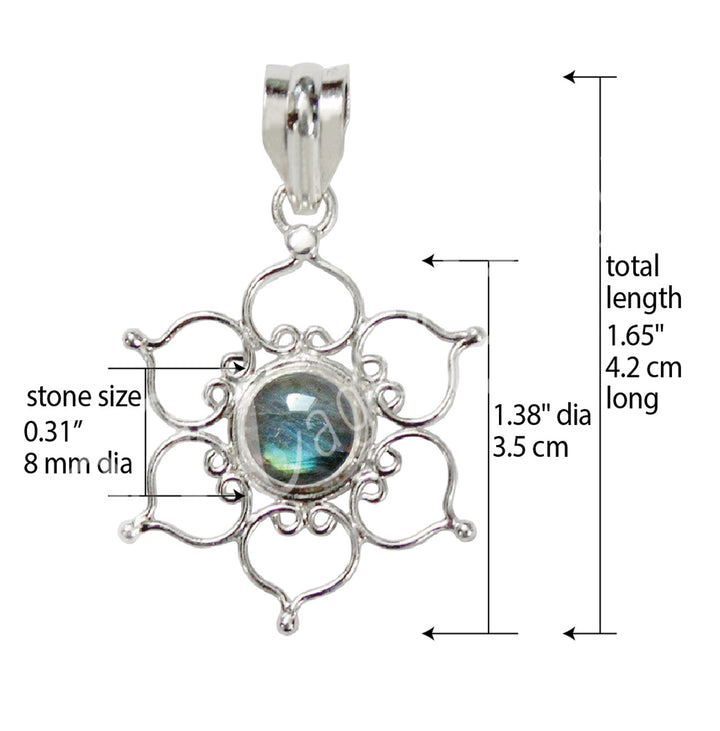 Sterling Silver Pendant Lotus Labradorite 1.6″