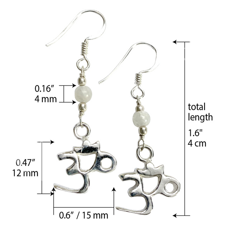Sterling Silver Earrings OM Rainbow Moonstone 2″